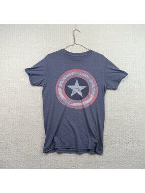 Marvel Captain America Distressed Faded Retro Graphic Tee T-Shirt Adult S Blue